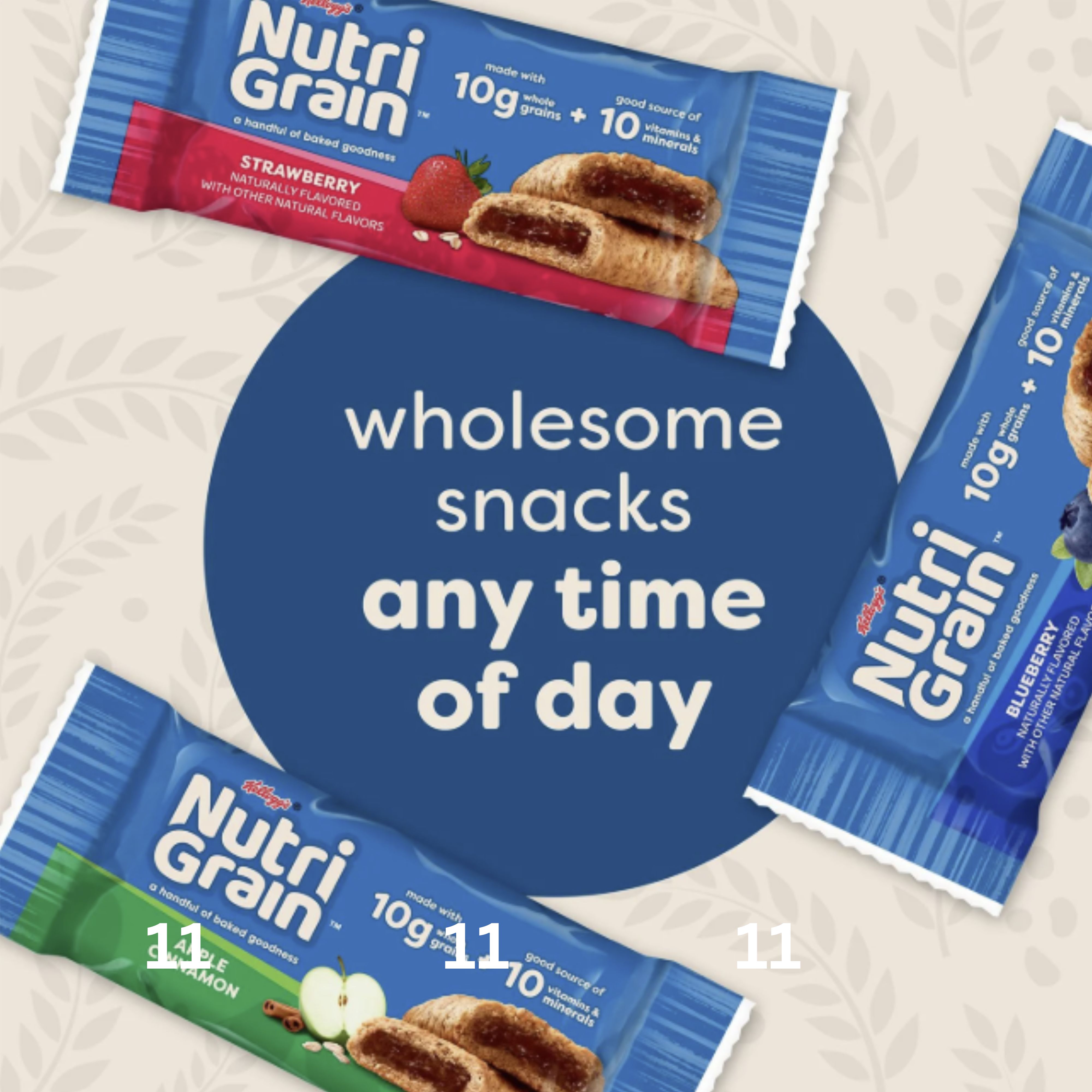 Kellogg’s Nutri-Grain Barras de Desayuno Horneadas Suaves Paquete Variado, Manzana Canela, Arándano y Fresa, 33 unidades (1.3 oz c/u) 6