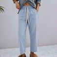 thumbnail image 2 of Women's Casual Pants High Waisted Loose Fit Boyfriend Jeans Elastic Waistband Wide Leg Comfortable Daily Vacation Wear, 2 of 5