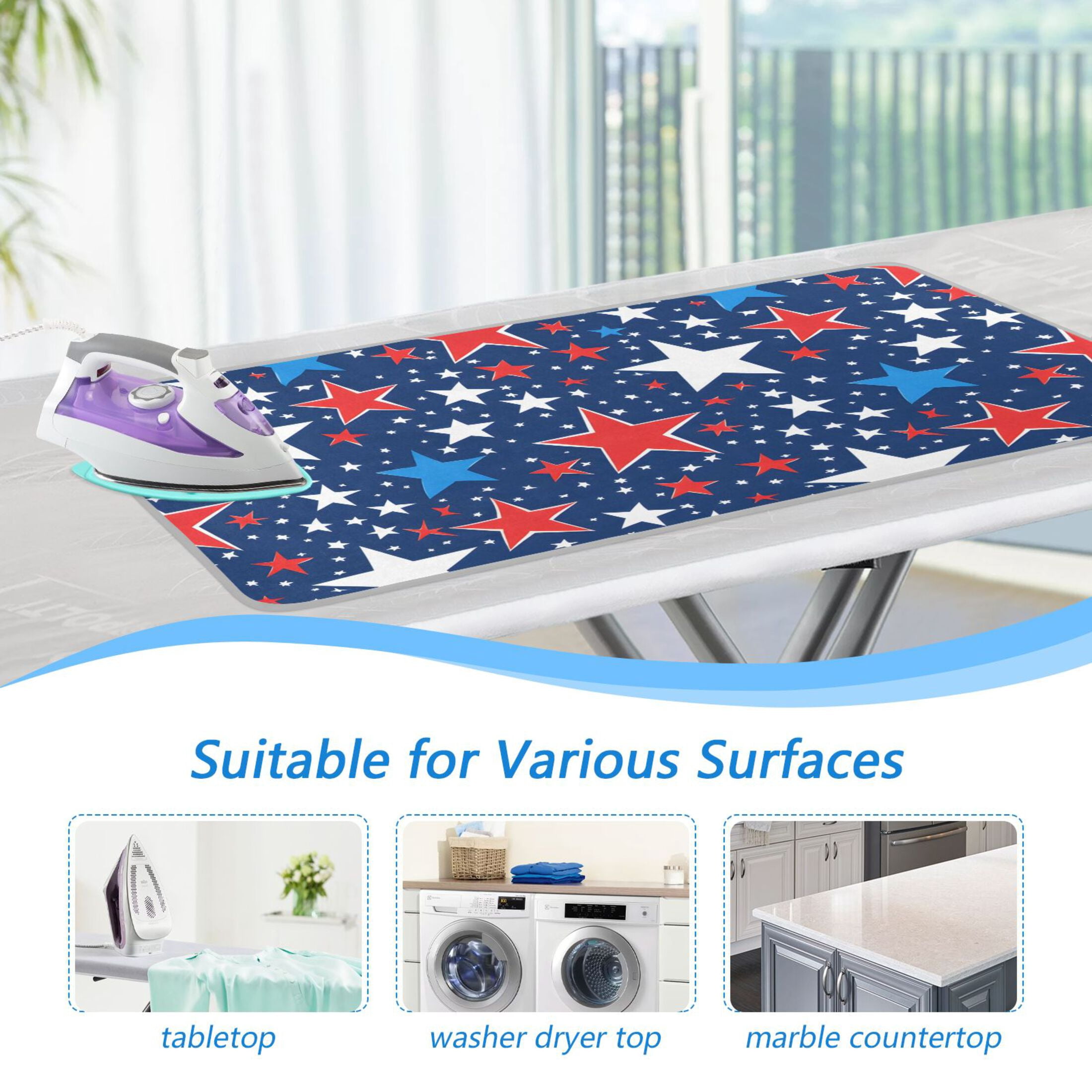Red Blue and White Colored Stars Ironing Mat Blanket Portable Travel Ironing Pad Heat Resistant Pad 47.2" x 27.6”