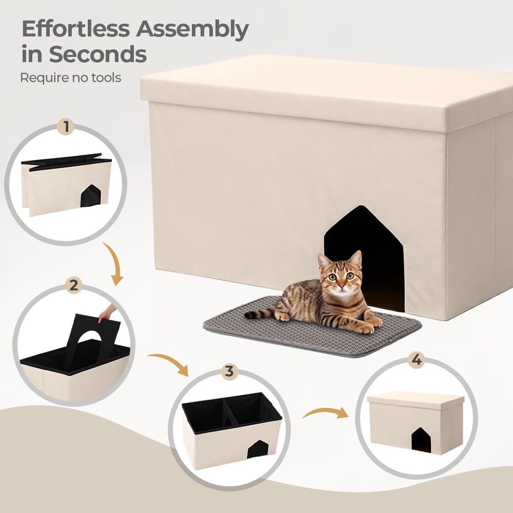 DOMIPET Cat Litter Box Enclosure Hidden Furniture, Multi-Functional Hidden Litter Box Furniture Bench, Dog Proof, Space-Saving Ottoman Cabinet, Foldable Storage Footrest