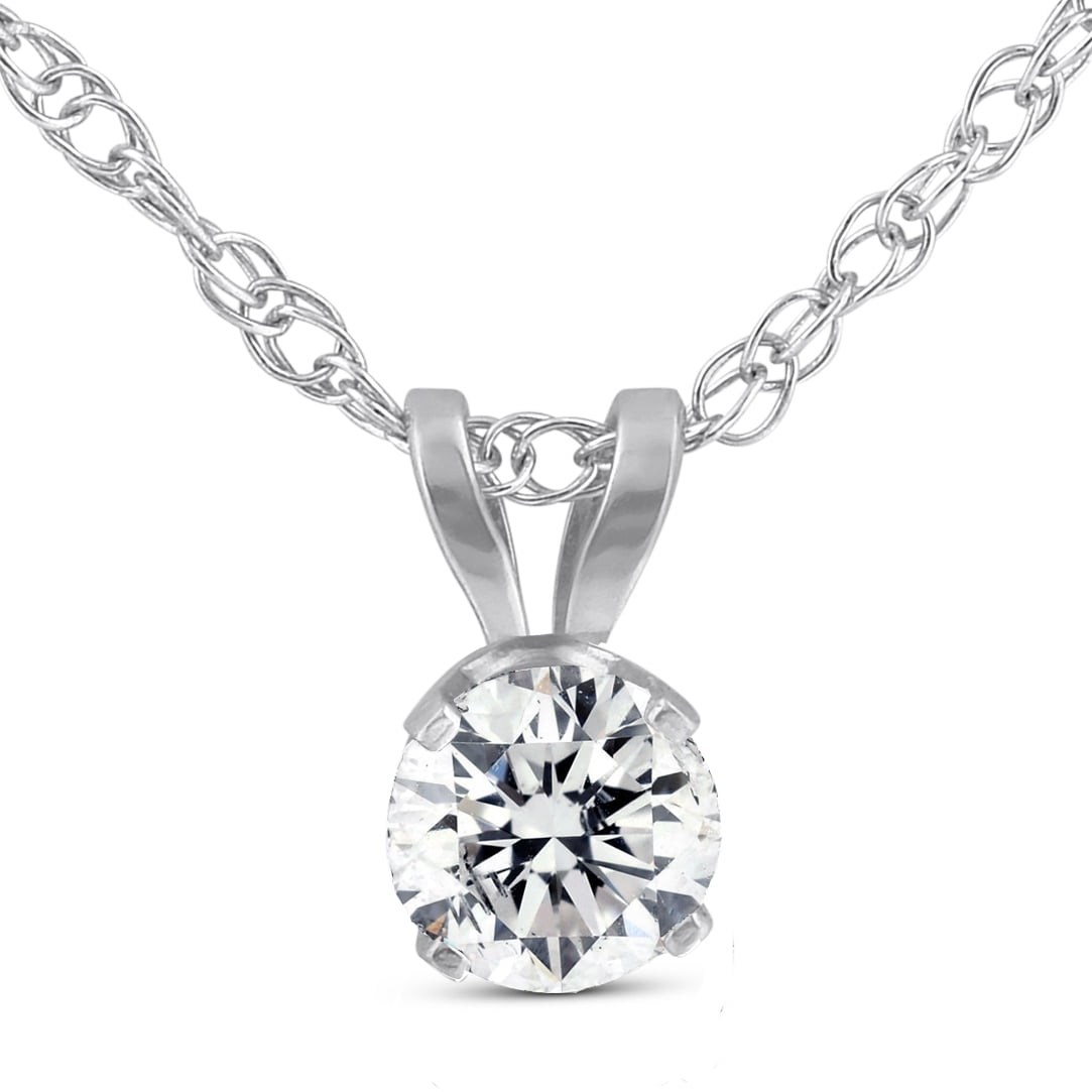 1/5ct I1/HI Natural Diamond 18K White Gold Solitaire Diamond Pendant Necklace 