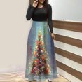 thumbnail image 2 of Robes pour Femmes 2022 Noël Col Rond Manches Longues Patchwork Imprimé Robe Longue Ligne A Robe Maxi Automne Dames, 2 of 6