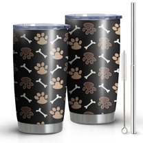 20oz Tumblers Paw Prints and Bones Stainless Steel Vacuum Insulated Double Wall Travel Tumbler Cups Mug with Lid and Straw,Cleaning Brush for Cold & Hot Drinks