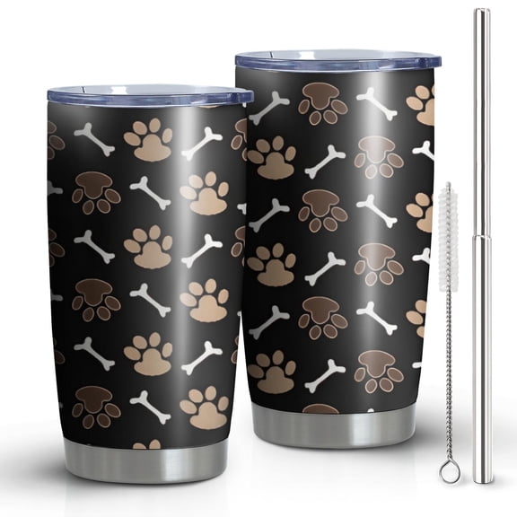 20oz Tumblers Paw Prints and Bones Stainless Steel Vacuum Insulated Double Wall Travel Tumbler Cups Mug with Lid and Straw,Cleaning Brush for Cold & Hot Drinks