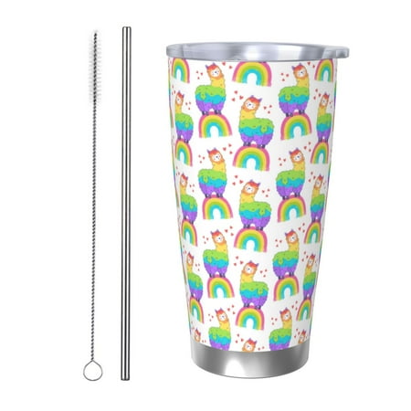 

Fuzoiu Rainbow Llama Print 20oz Tumbler Stainless Steel Vacuum Insulated Car Cup Insulated Coffee Mug Travel Mug with Lid Thermal Cup for Outdoor-Straw Two-piece Set