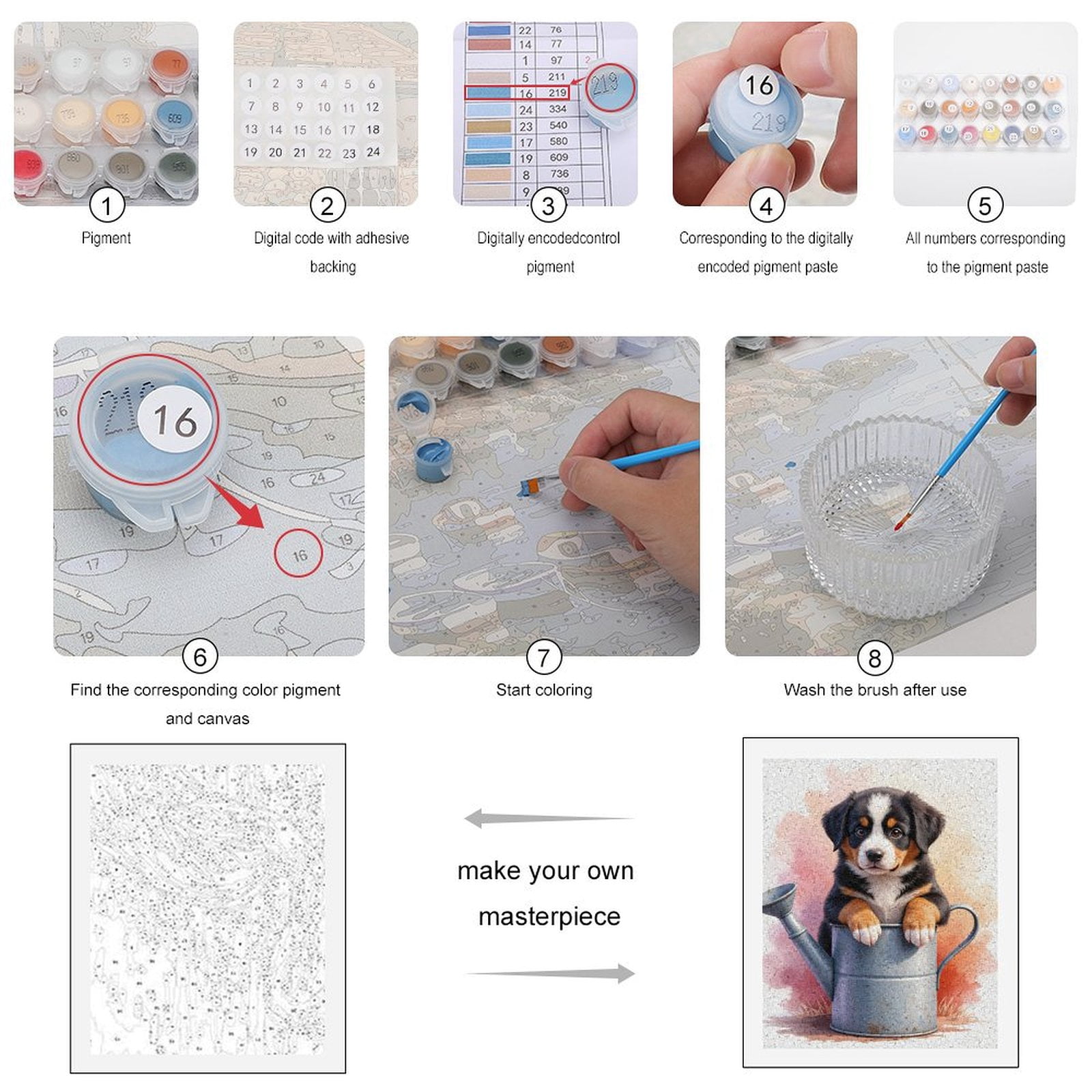 Paint By Numbers Kit for Adults Beginner - DIY Puppy In Watering Can Art Canvas Painting Kits for Adults, Frameless Paint By Number for Adults for Home Wall Decor 16x20 Inch