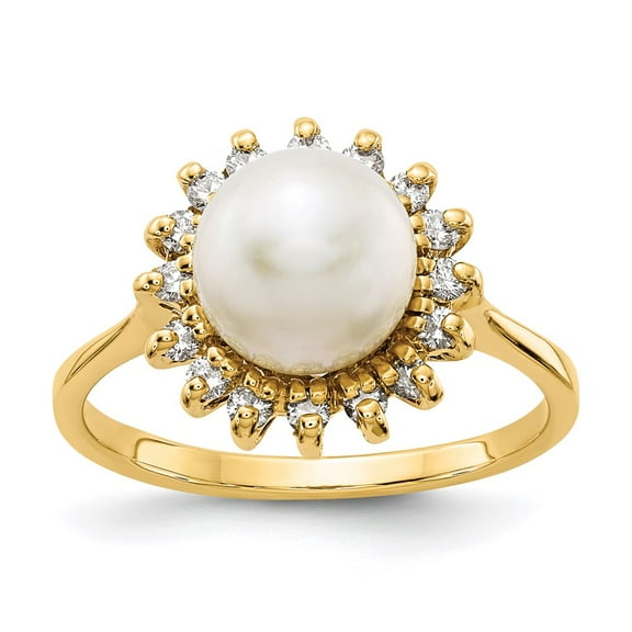 Real 14kt Yellow Gold 7.5mm Pearl & Diamond Ring Mounting Size: 6; for Adults and Teens; for Women and Men