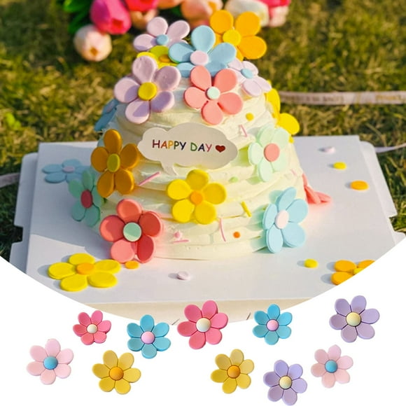 Lloopyting Cake Decorating Kit Cookie Decorating Supplies 10Pcs Summer Colorful Flower Cake Decoration Plugin Spring Flower Season Dessert Set Accessories Pink