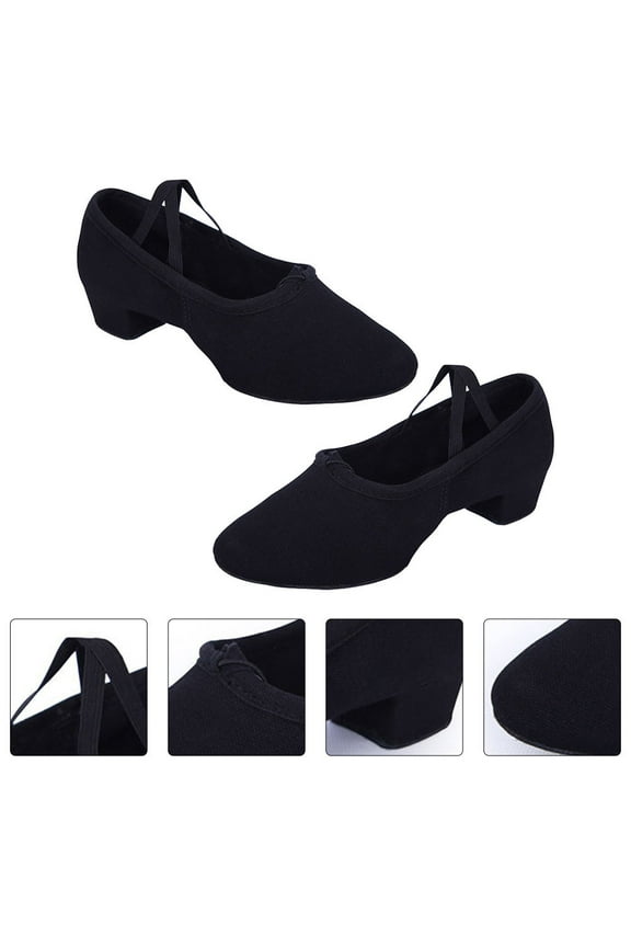 Low Heels Dancing Shoes 1 Pair Black Canvas Ballet Boots for Women Stage Performance and Yoga