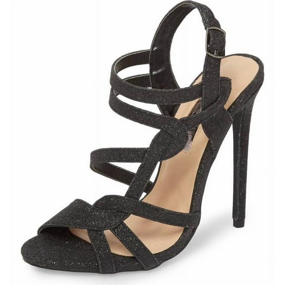 Lauren Lorraine Gidget Strappy Glitter Sandal High Formal Open Toe Prom Pumps (Black, 9)