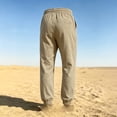 thumbnail image 5 of Men's Linen Jogger Pants, Elastic Waist with Drawstring, Casual Tapered Trousers with Cuffed Ankles Beige M, 5 of 6