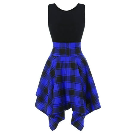 

Wedding Guest Dresses for Women Sweater Dress Trendy Women Sleeveless Cold Shoulder Cross Up Plaid Print Irregular Dress on Clearance Maternity Dress for Photoshoot Homecoming Dresses Blue XL