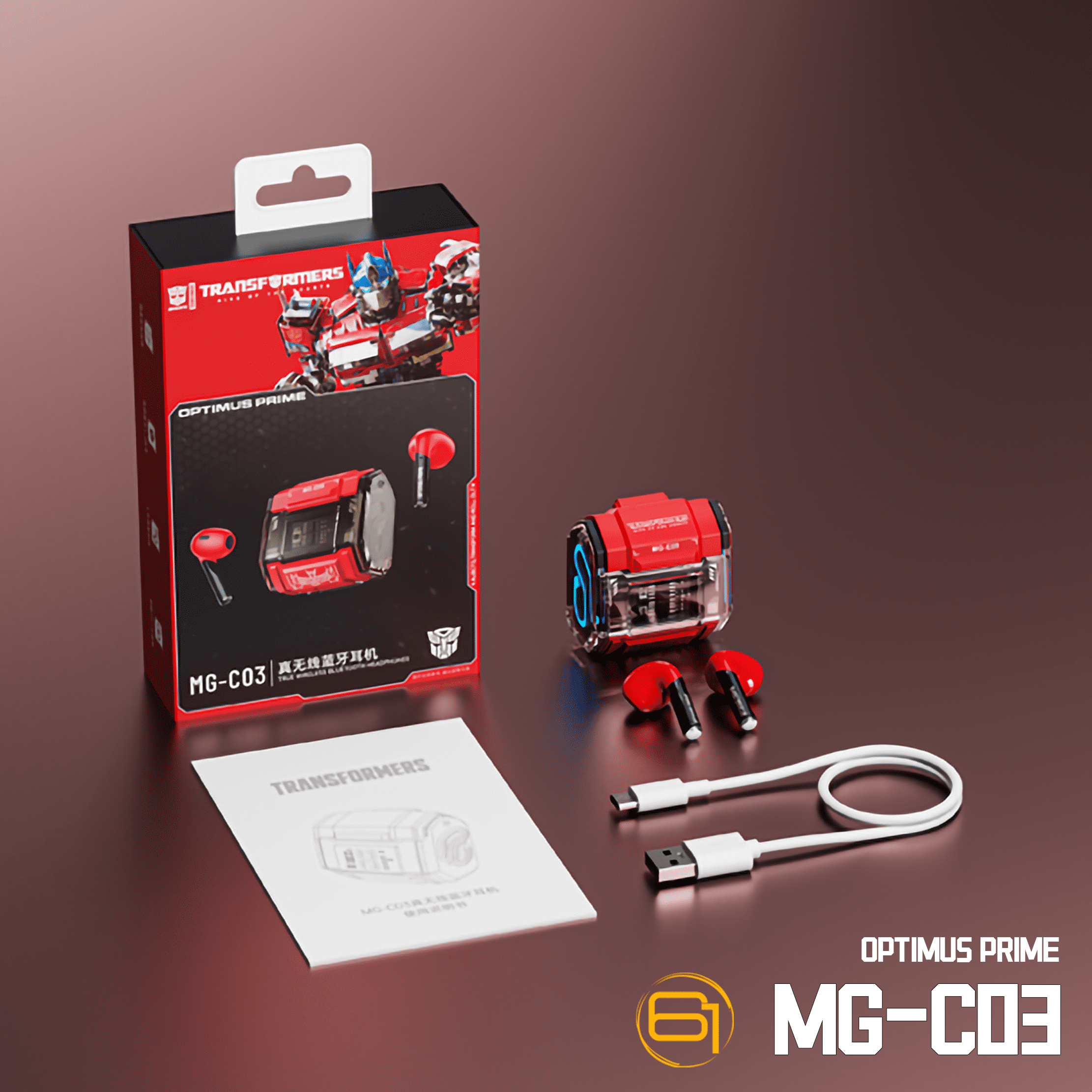 Transformers MG-C03 Bluetooth TWS Wireless Earbuds – HiFi Sound, Low Latency Gaming & Music Dual Mode Headset, Noise Cancelling, Touch Control, Long Battery Life & Charging Case (Red - Optimus Prime)