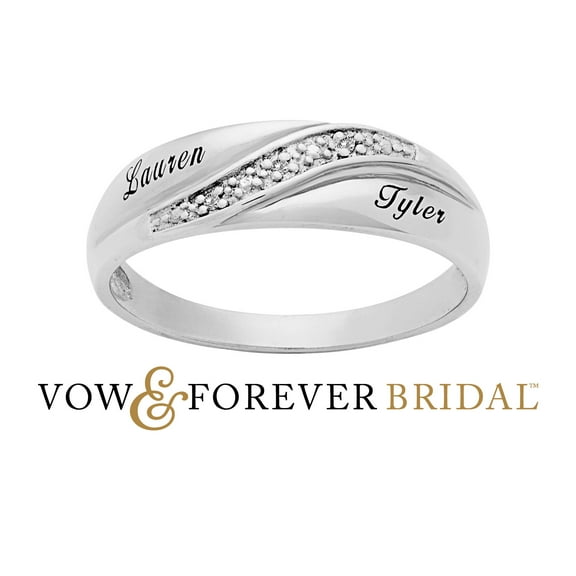 Vow & Forever Personalized Planet Bridal Platinum over Sterling Silver Men's Diamond Accent Engraved Wedding Band ,Women's