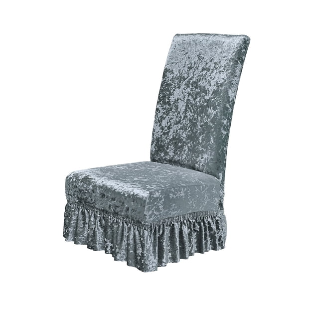 Tauxra Stretchy Velvet High Back Chair Cover With Skirt Solid Color For Home Hotel Dining Room Wedding