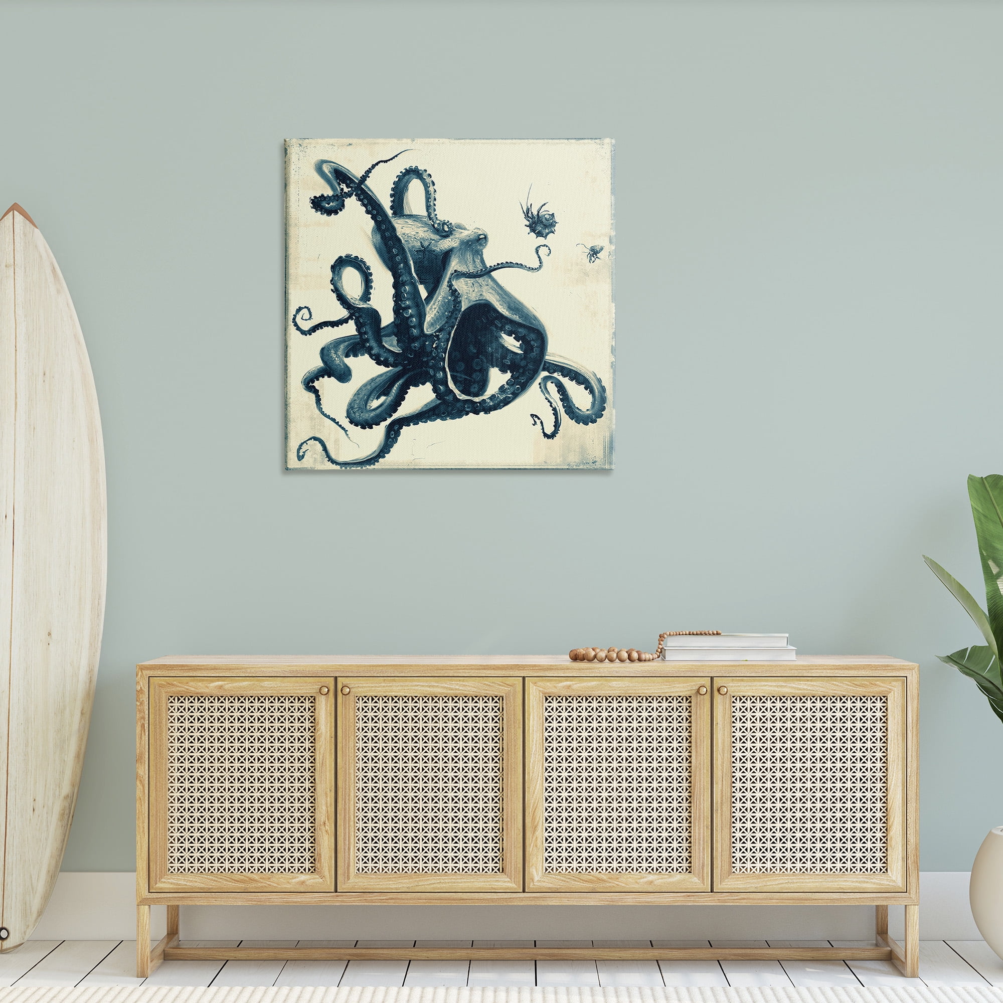 Stupell Industries Vintage Maritime Octopus Animals & Insects Painting Gallery Wrapped Canvas Art Print Wall Art, 36 x 36