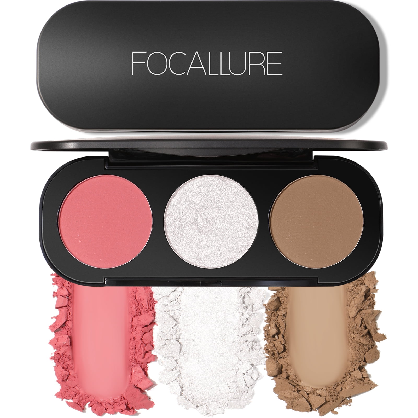 FOCALLURE 3 in 1 Powder Blush and Highlighter Palette, Matte Blush and