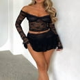 thumbnail image 4 of Elegant Long Sleeve Crop Tops with Lace Off Shoulder, 4 of 6