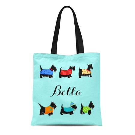 ASHLEIGH Canvas Tote Bag Colorful Pet Black Scottie Name Personalized Turquoise Purple Terrier Reusable Handbag Shoulder Grocery Shopping