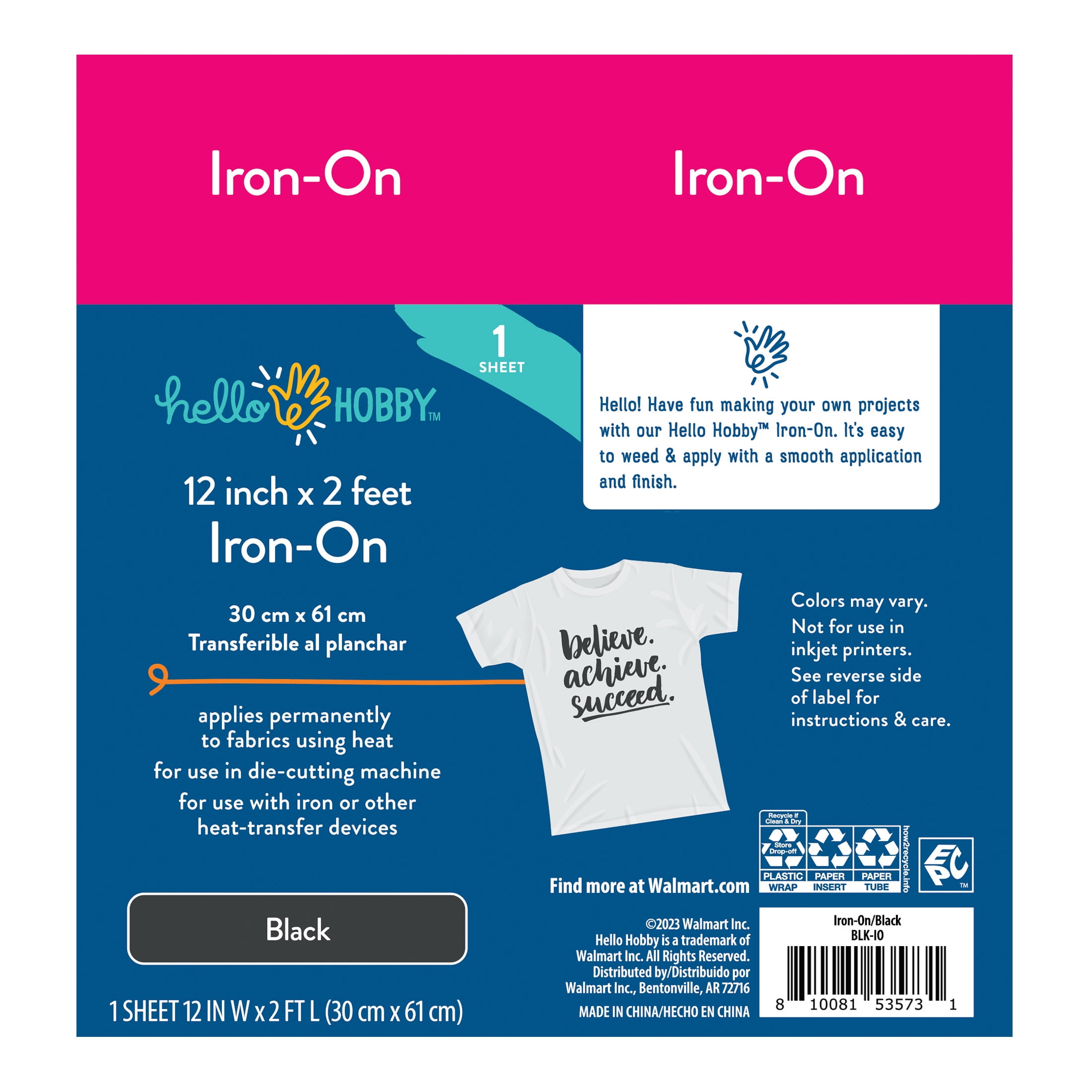 (2 pack) Hello Hobby 12" x 2' Black Iron-On Craft Vinyl Roll