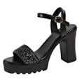 thumbnail image 3 of Rokment Bling Sequin Platform Dressy Sandals for Women Bride Wedding Summer Casual Leather Open Toe Ankle Strap Chunky Heels Dress Pumps Shoes, 3 of 5