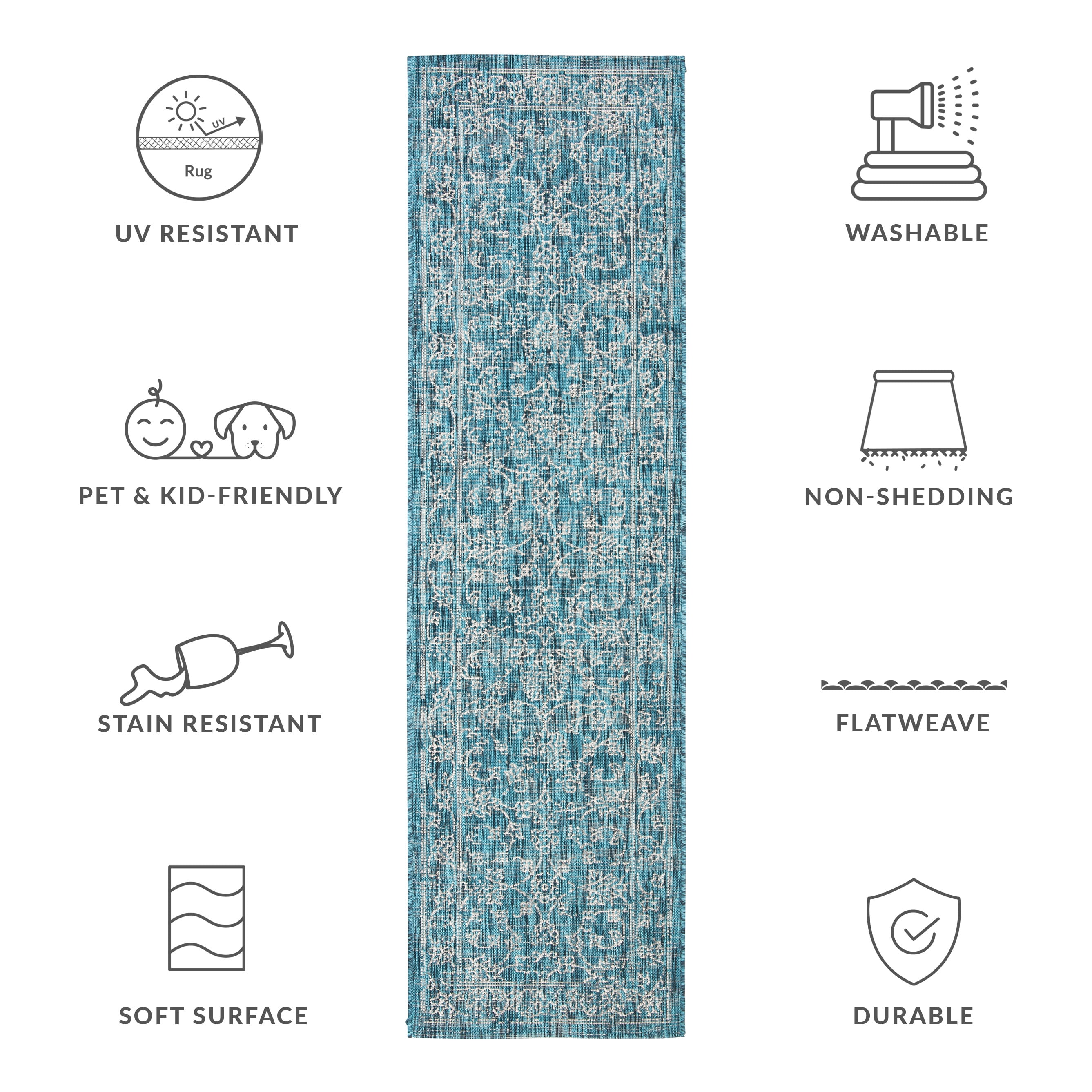 SAFAVIEH Courtyard Darin Traditional Indoor/Outdoor Runner, 2'3" x 22', Turquoise
