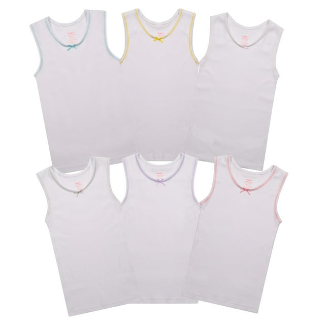 Buyless Fashion Camisoles Sans Étiquette pour Filles, Encolure Dégagée, Débardeurs en Coton avec Garniture et Bretelles (Lot de 6)