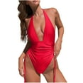 thumbnail image 2 of QUNYINEY Solid One Piece Swimsuit Women Standard Straps V Neck Bathing Suit High Waisted Tummy Control Swimwear, 2 of 6