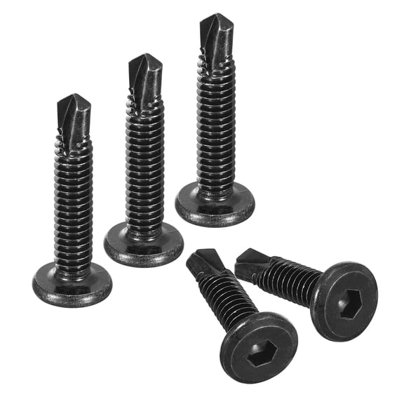 Hex Socket Self Tapping Screws, 1/4 x 1-1/4" 410 Stainless Steel Sheet Metal Drilling Screw, Black, 50 Pack