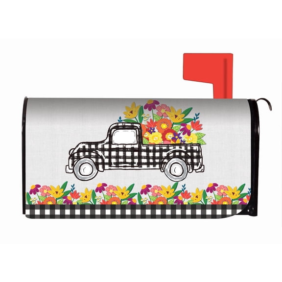 Plaid Truck Floral Mailbox Cover