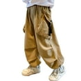 thumbnail image 2 of Fozruso Boys Kids Personality Casual Cargo Pants Solid Color Loose Sweatpants Trousers For Sports Activewear School Uniform Pants Sizes 5-6 Years(Yellow), 2 of 7