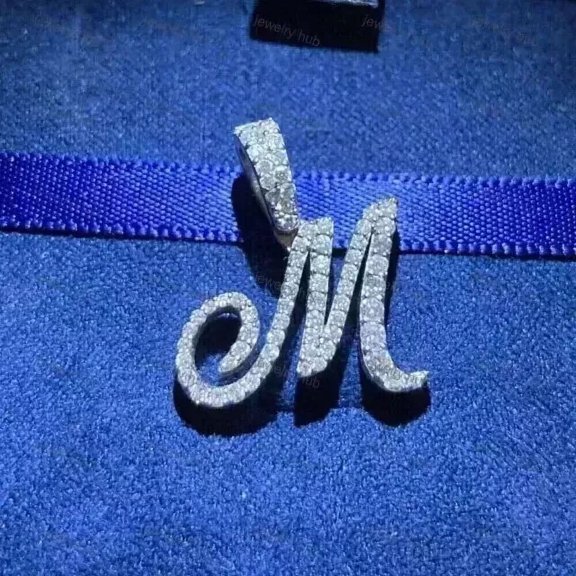 Initial "M" Letter Pendant 2Ct Round Cut Lab Created Diamond 14K White Gold Over
