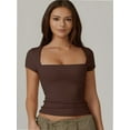 thumbnail image 5 of Women Square Neck Crop Top Short Sleeve T Shirts Slim Fitted Tops Cute Summer Basic Tees Trendy, 5 of 6