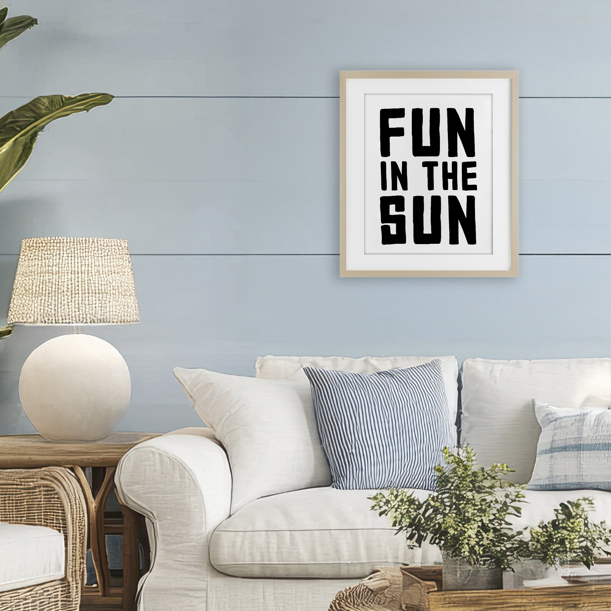 Fun In Sun Simple Sentiment Birch Framed Print Under Glass, design by Lettered and Lined