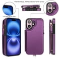 thumbnail image 6 of Wallet Case for Apple iPhone 16, with Crossbody Shoulder Strap & Hand Wrist Cards Holder Zipper Pocket Stand Feature Full Protective Shockpoof Phone Case for iPhone 16, Darkpurple, 6 of 7