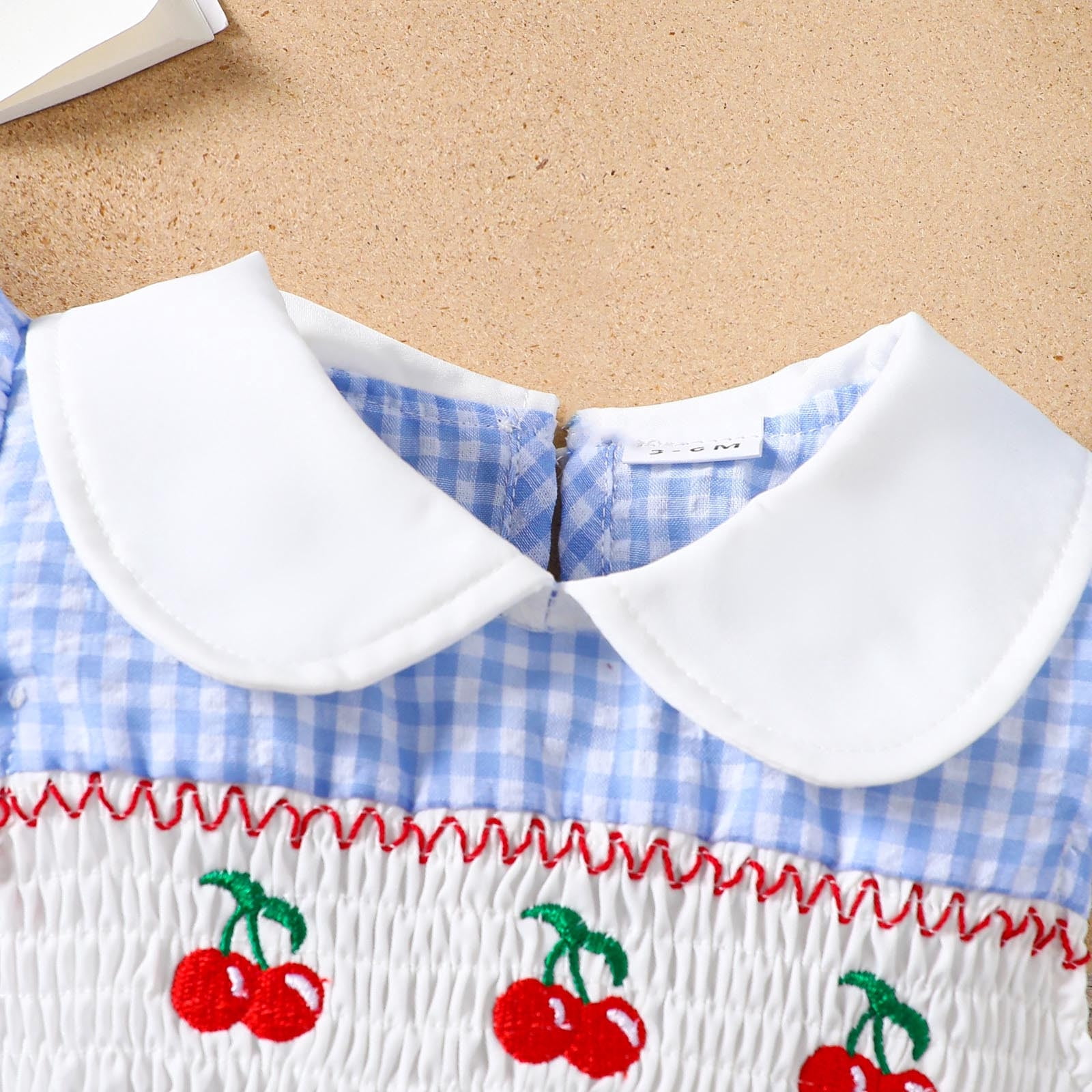 Dresses for Girls Baby Girls Summer Flutter Sleeve Plaid Print Romper Cherry Embroider Bodysuits Dress Dress for Girls Blue 18 Months-24 Months