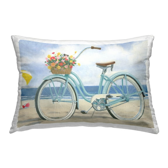 Stupell Industries Floral Bike on Shore Decorative Printed Throw Pillow, 14 x 20