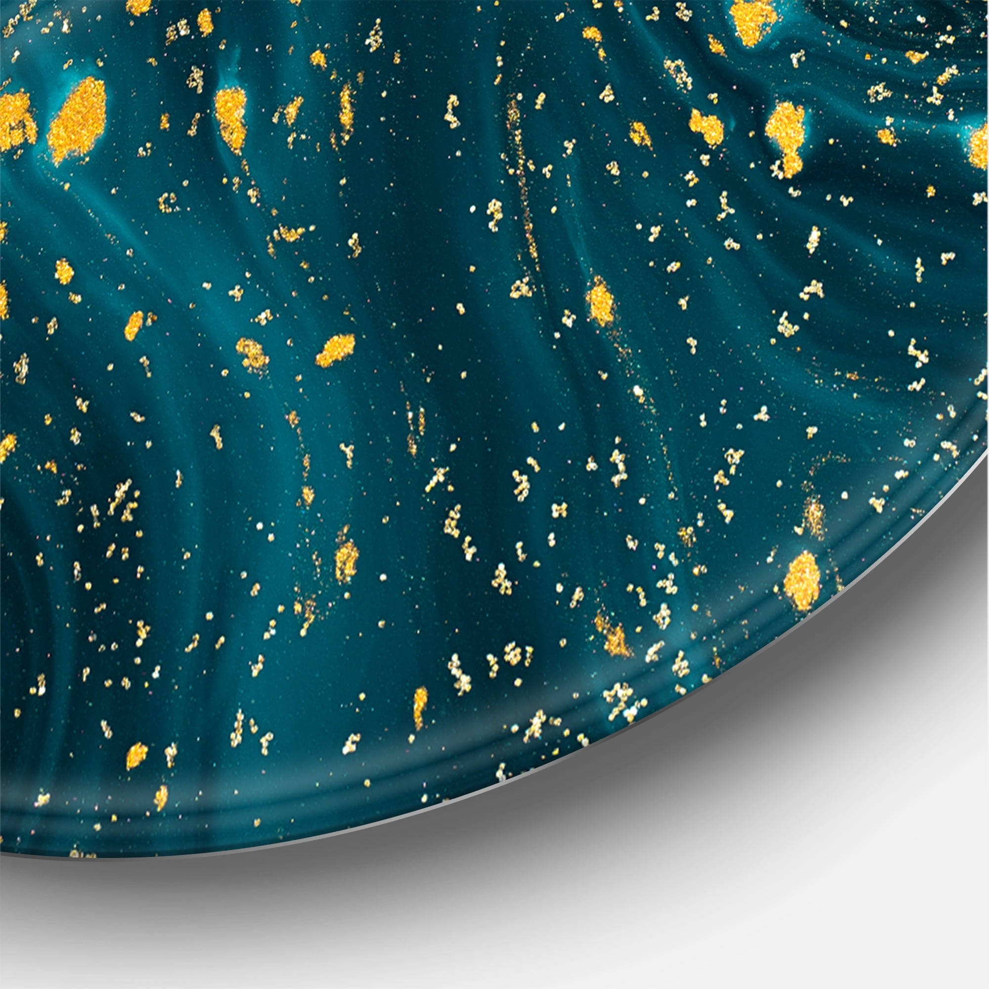 Designart 'Golden Glitter With Dark Blue Marble' Modern Circle Metal Wall Art 36x36 - Disc of 36