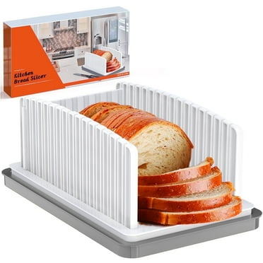 Jripae New Upgrade Bread Slicer for Homemade Bread, Bread Slicing Guide Adjustable Width, Foldable and Compact Cutting Guide with Crumb Tray, Suitability for Homemade Bread, Bagels, Cakes.