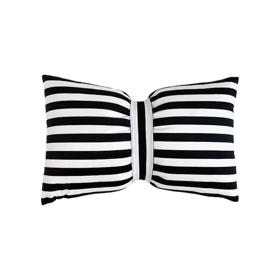 UNLLLL Bow Pillow Decorative Cute Cushion, Striped Bow Pillow Sofa Decor, Bow Shaped Pillow Decorative, Handmade Lovely Bow Tie Pillows, for Sofa Living Room Bedroom (Black Stripes)