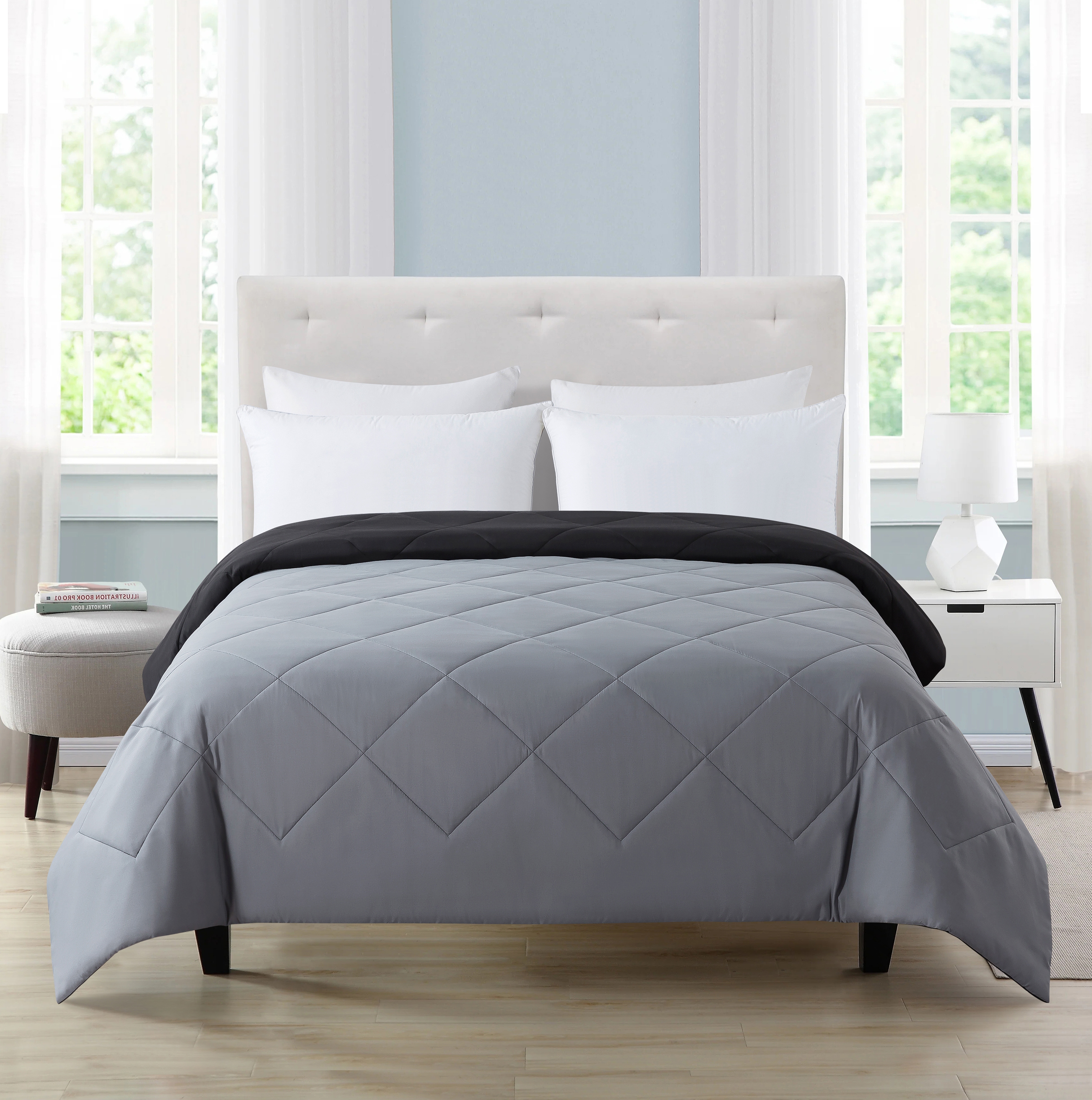 MAINSTAYS REVERSIBLE MICROFIBER COMFORTER, BLACK, FULL/QUEEN
