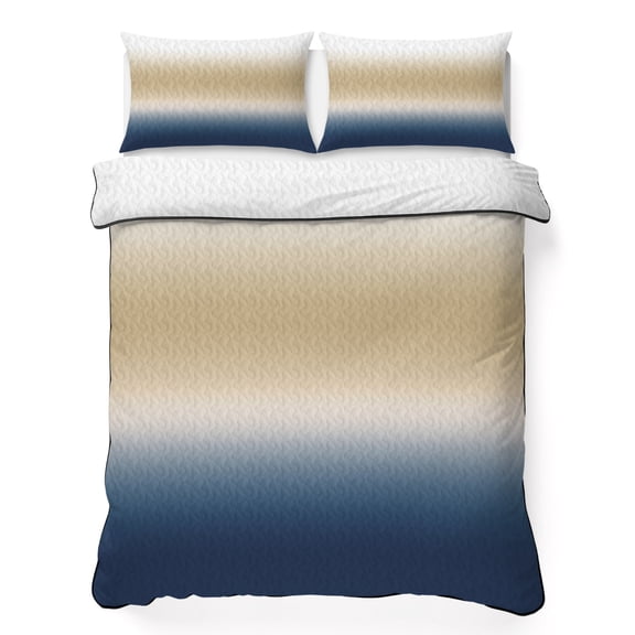 Quilts King Size Bedding Set, Navy Blue Beige Ombre Lightweight Quilted Comforter, Modern Gradient Abstract Aesthetics Art Soft Bedspread Coverlet with Pillow Covers for All Season, 96" x 106"