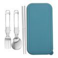 thumbnail image 1 of 1 Set Travel Utensils Set With Case Foldable Spoon Fork Chopsticks Portable Stainless Steel Spoon Fork Set Camping Hiking Backpacking Reusable Utensils, 1 of 8