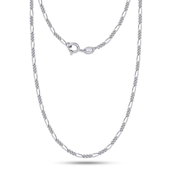 AFFY Figaro Link Chain Necklace for Women and Men Italian Crafted 1.90mm Flat Link Chain 16 Inch 14K White Gold Over 925 Sterling Silver with Spring Ring Clasp