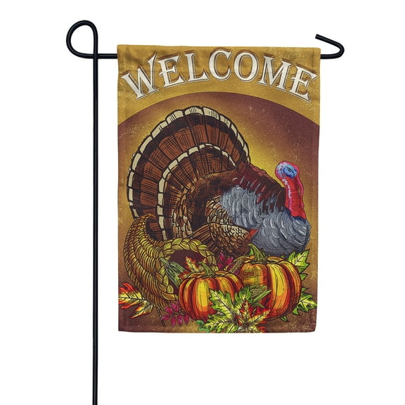 America Forever Fall Welcome Thanksgiving Turkey Garden Flag 12.5 x 18 inch Autumn Harvest Bounty Cornucopia Double Sided Outdoor Yard Decoration