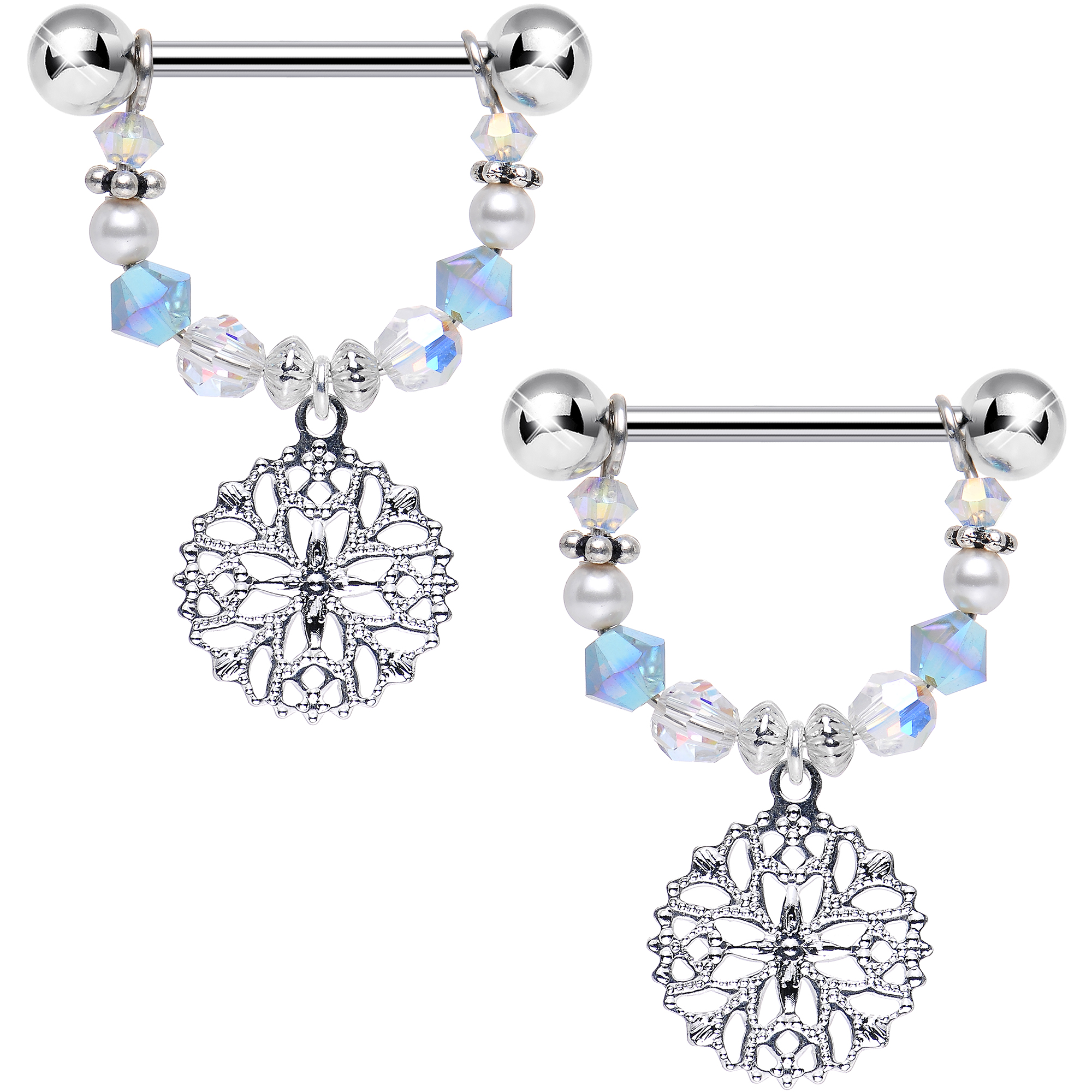 Body Candy Steel Snow Flake Dangle Nipple Ring Set of 2
