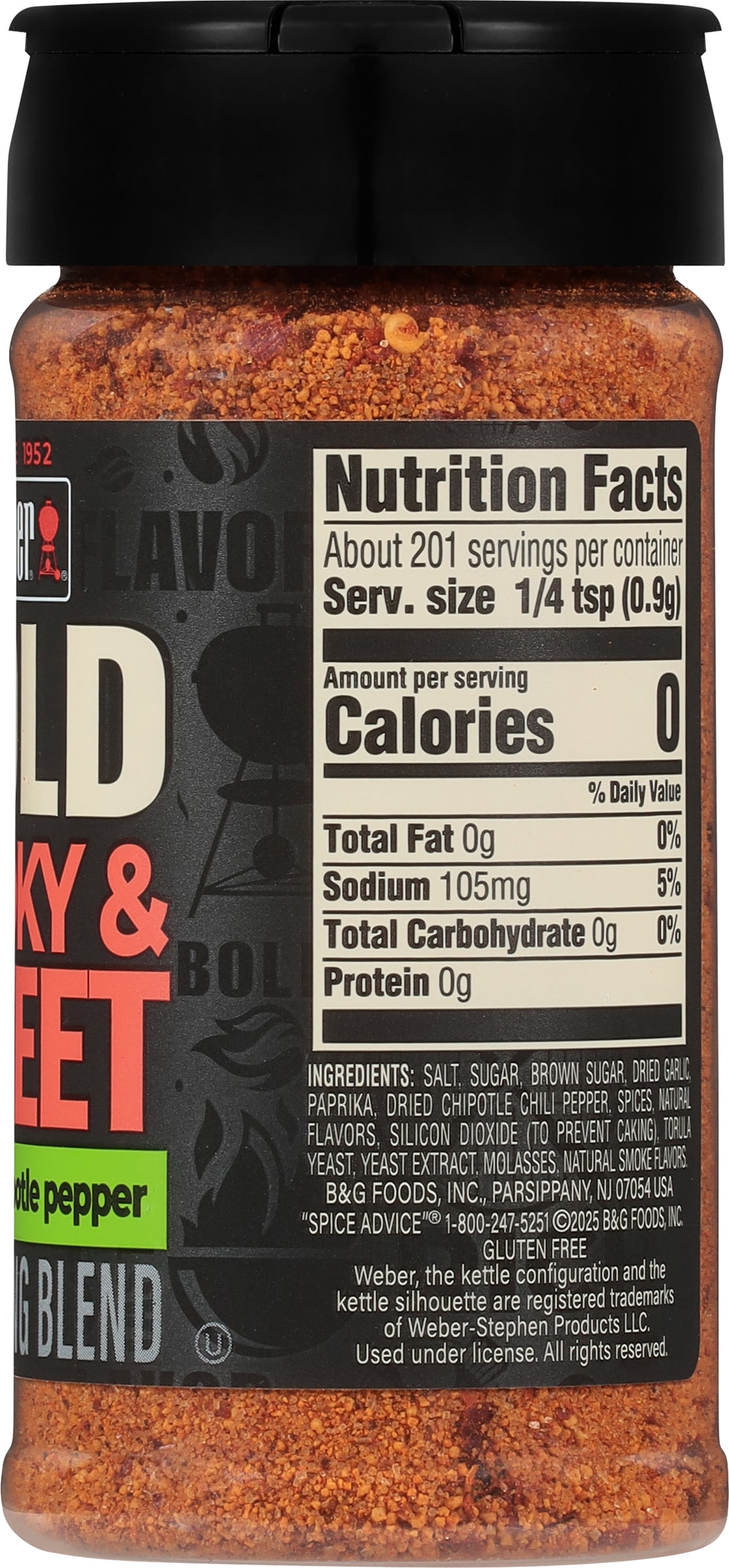(3 pack) Weber BOLD Smoky & Sweet Seasoning with Chipotle Pepper, Seasoning Blend, 6.4 oz Bottle