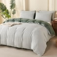thumbnail image 5 of Green Comforter Set Queen Size Soft Luxury Washed Microfiber Jacquard 3 Pieces Bedding Set, White Green Vertical Ticking Stripes Pattern Comforter with 2 Pillowcases Breathable  Comfy, 5 of 7