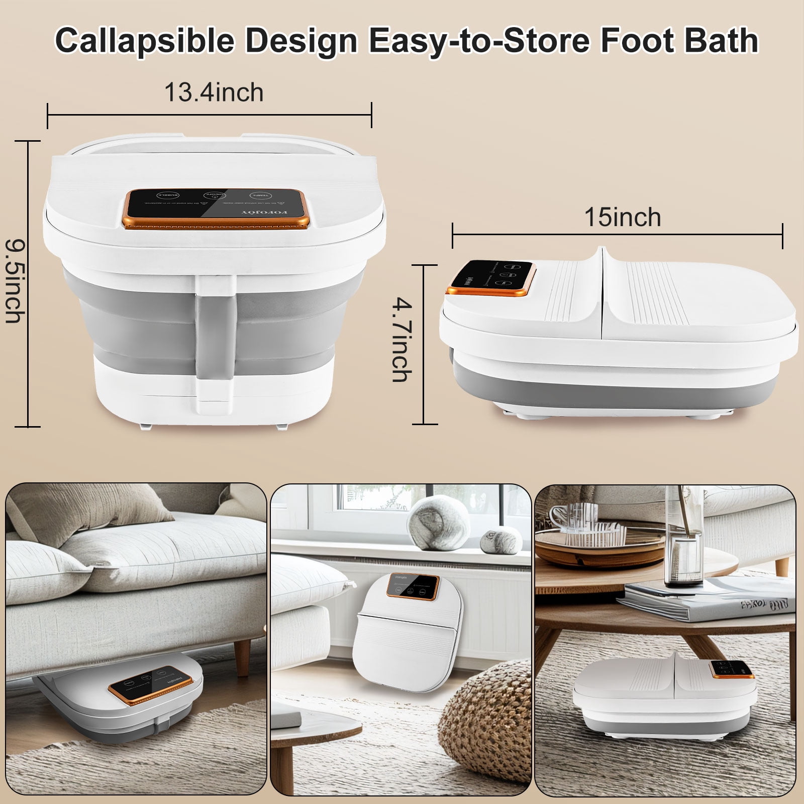 Collapsible Foot Spa Bath with Heat, Temperature Control, Massage Rollers, Bubble & Pedicure Kit, Portable Foot Massage for Relaxation