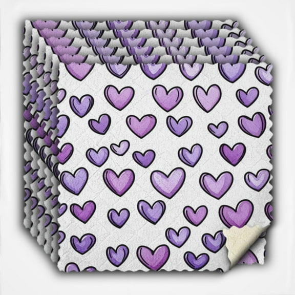 POBAZ 6 Pack Kitchen Cloth Dish Towels, Premium Dishcloths, Super Absorbent Coral Velvet Dishtowels, Nonstick Oil Washable Fast Drying, Purple Hearts